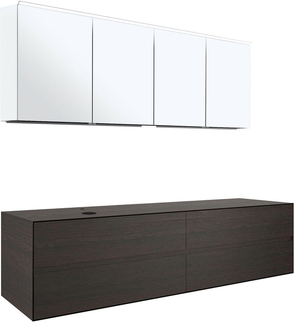 MEUBEL 4LADES+TABLET VOOR OPBOUWLAVABO LINKS TENSO 180CM +KRAANGAT WENGE MET SPIEGELKAST