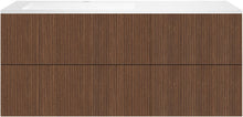 SOUS MEUBLE COFFEE 4 TIROIRS 140 NOYER SMARTLINE+LAVABO GAUCHE EN MARBRE SYNTHETIQUE BLANC MAT