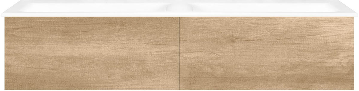 ONDERBOUW COFFEE 2 LADES 140 DUO EIKEN DECOR KASJMIER +DUBBELE WASTAFEL PORSELEIN ZND.KRAANGAT WIT