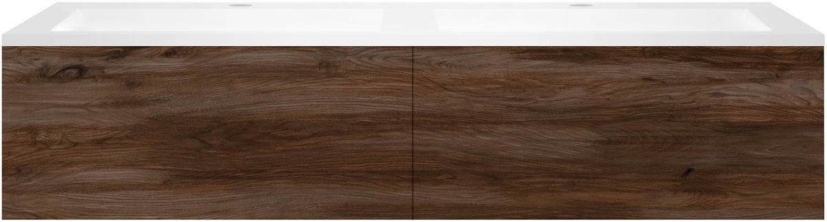 Onderbouw COFFEE 2 lades 140 duo notelaar Fluweel +dubbele wastafel kunstmarmer mat wit