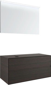 MEUBLE 2 TIROIRS+ TABLET POUR LAVABO A POSER GAUCHE TENSO 120CM TENSO +TROU ROBINET WENGE AVEC MIROIR
