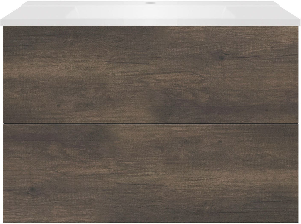 Onderbouw COFFEE 2 lades 90 kastanje Decor truffel+wastafel mat wit