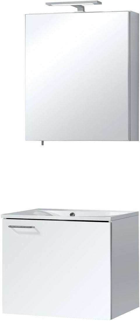 Meubel bizzy 60/60 met spiegelkast 60 met verlichting wit, badkamermeubelen — SKU DESCO-700591