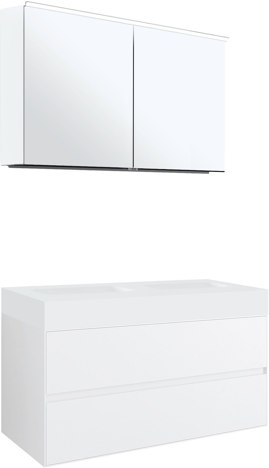Meubel 2LADES voor tablet puro 2 lavabos tenso 120CM wit met spiegelkast