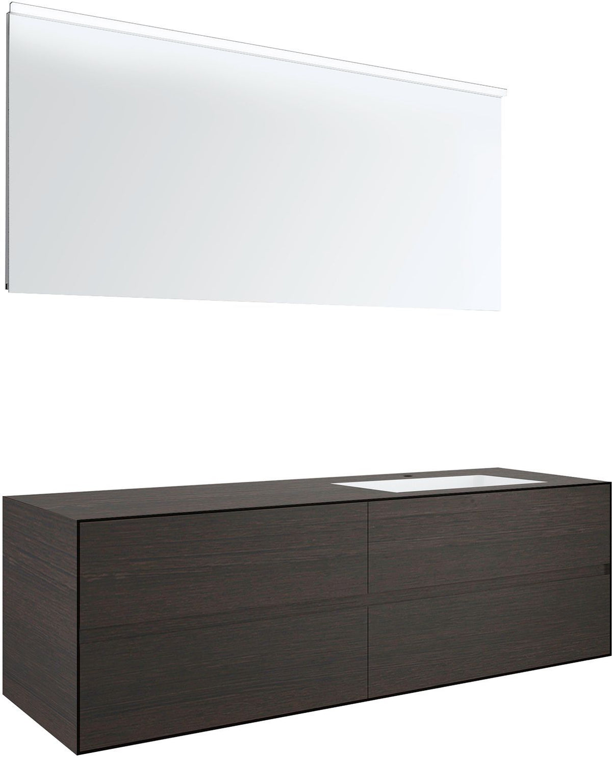 MEUBEL 4 LADES+MEUBELLAVABO RECHTS TENSO 160CM +KRAANGAT WENGE MET SPIEGEL