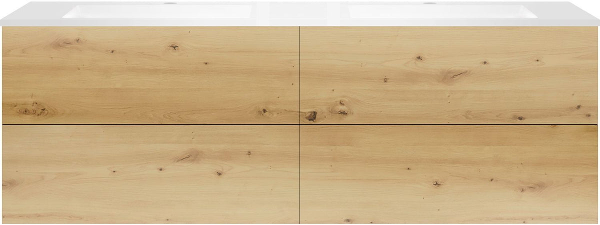 Onderbouw COFFEE 4 lades 180 duo eiken urban +dubbele wastafel kunstmarmer wit