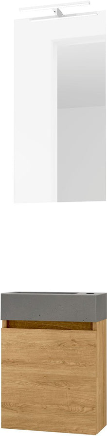 LAVE-MAINS FORM MINI BETON/ 1 PORT/MIROIR/LUMIERE LED CHENE NORDIC