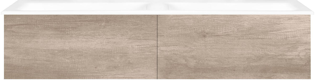 ONDERBOUW COFFEE 2 LADES 140 DUO EIKEN DECOR FLANEL +DUBBELE WASTAFEL PORSELEIN ZND.KRAANGAT WIT