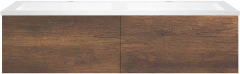 Onderbouw coffee 2 lades 120 duo eik.dec.roest +dubbele wastafel kunstmarmer mat wit, badkamermeubelen — SKU DESCO-192045