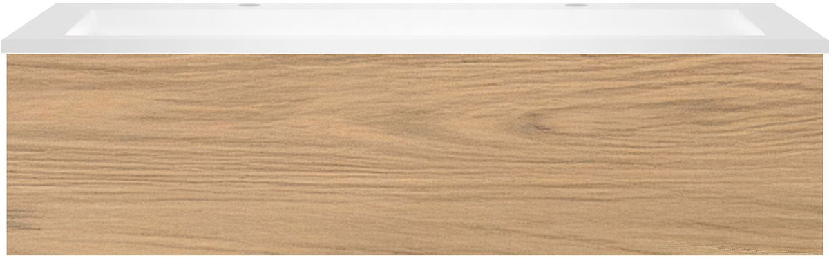 Onderbouw COFFEE 1 lade 120 eik klassiek + wastafel 2 kraangaten kunstmarmer wit