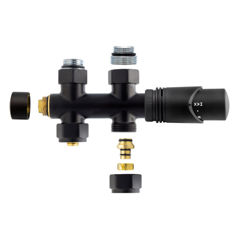 Belrad radiatorkraan - design - thermostatisch - middenaansluiting - recht - vloeraansluiting - mat zwart, radiatoren — SKU MB-16243-19770, EAN 5404024107106