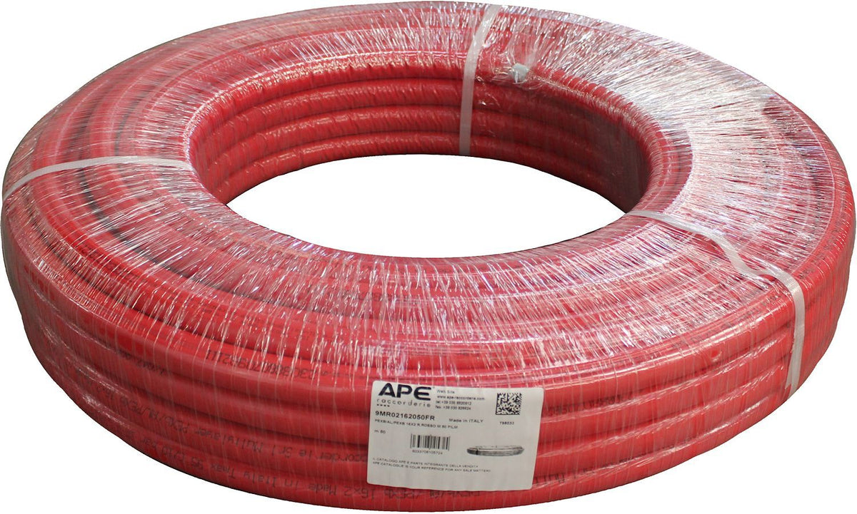 Buis geisoleerd 6MM 16X2 (Alu 0,2) Rood rol 50M ALUPEX