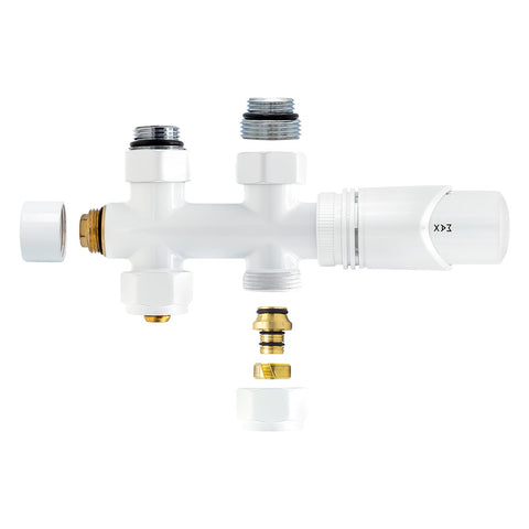 Belrad radiatorkraan - design - thermostatisch - middenaansluiting - recht - vloeraansluiting - glanzend wit, radiatoren — SKU MB-15997-19524, EAN 5404024107083