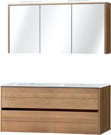 MEUBLE COMBO CHENE MASSIF 140 MARBRE SYNTHETIQUE ARMOIRE TOILETTE