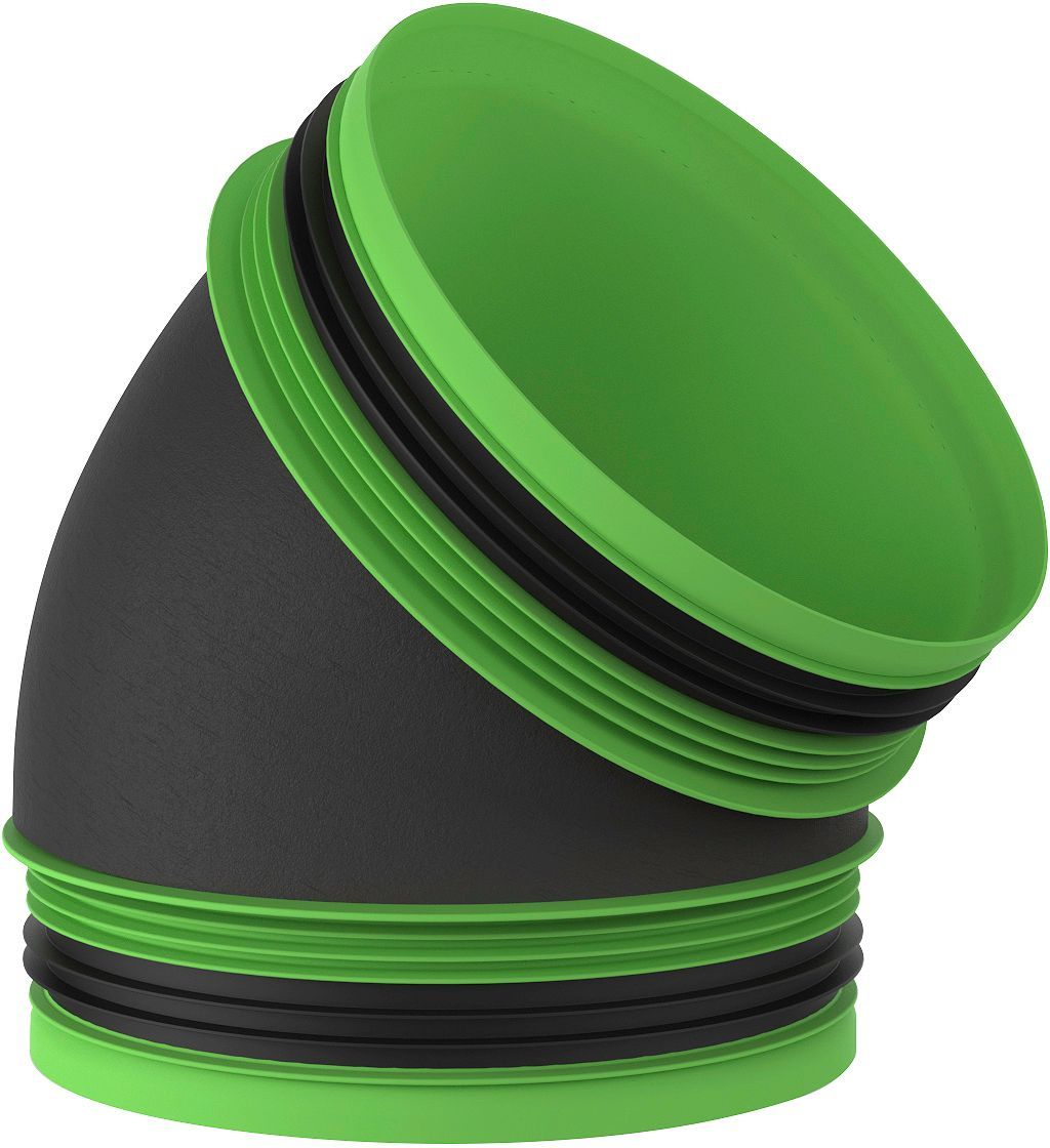 Geisoleerd aansluitstuk 45° met ruber Duco D160-D160