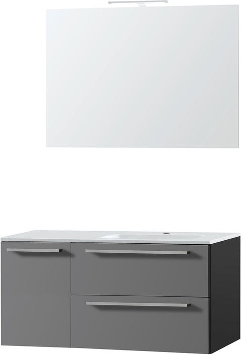 Meubel combo uni leisteen 105 rechts kunstmarmer spiegel 100, badkamermeubelen — SKU DESCO-700920