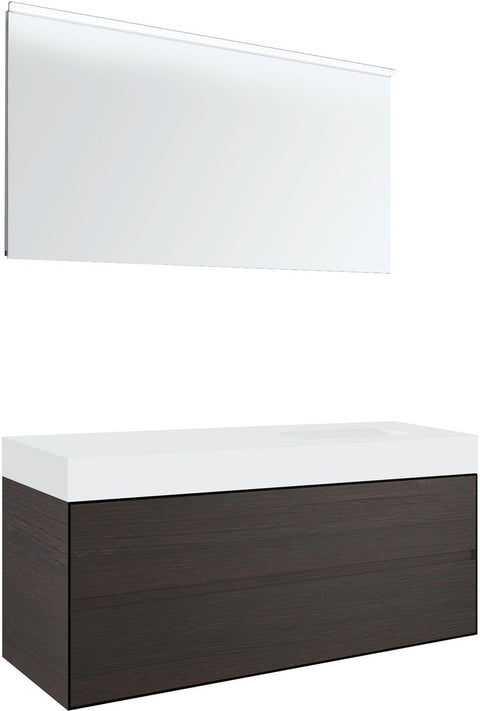 Meubel 2lades voor tablet puro 1 lavabo rechts tenso 140cm wenge met spiegel, badkamermeubelen — SKU DESCO-703339