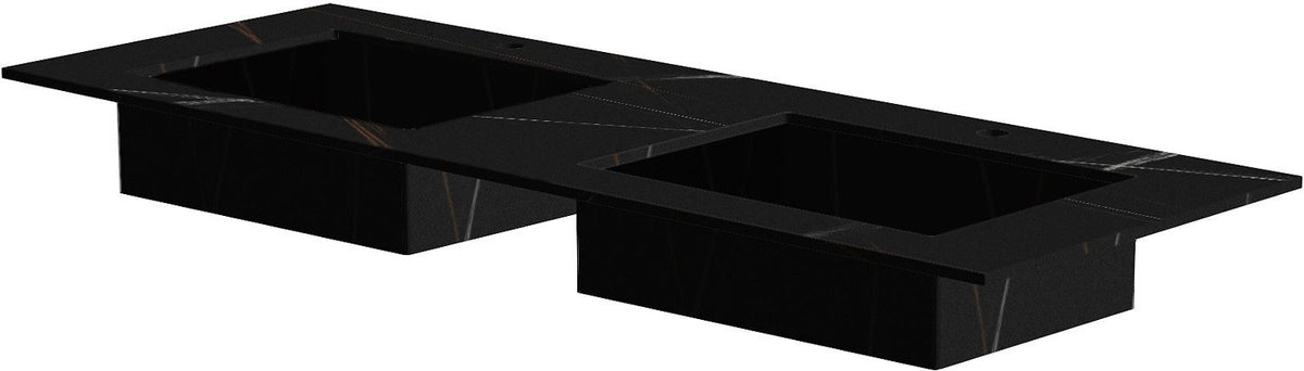 TABLET KERAMISCH MARMER PURO DUBBELE LAVABO S B140 H1,2 +KRAANGATEN BAMBOO BLACK