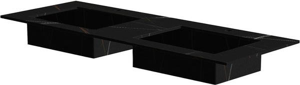 TABLET KERAMISCH MARMER PURO DUBBELE LAVABO S B140 H1,2 +KRAANGATEN BAMBOO BLACK