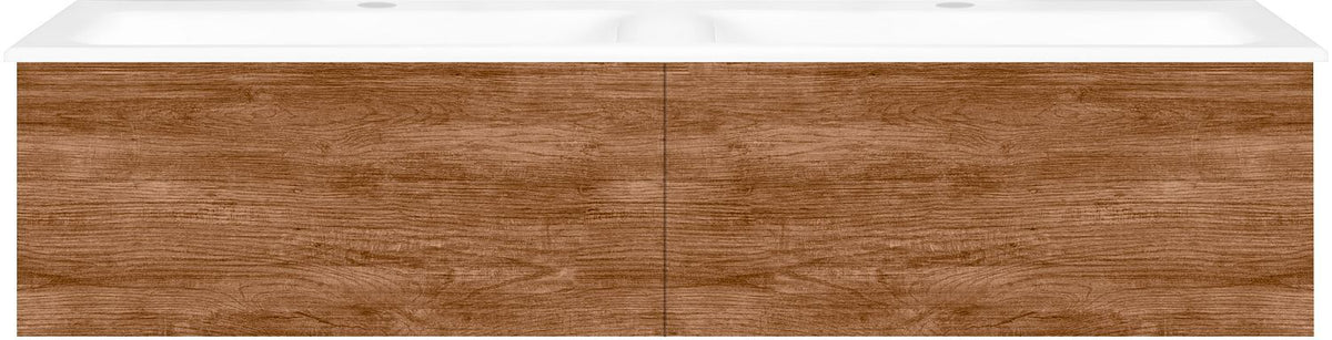 Onderbouw COFFEE 2 lades 140 duo teakhout Decor kaneel +dubbele wastafel porselein wit