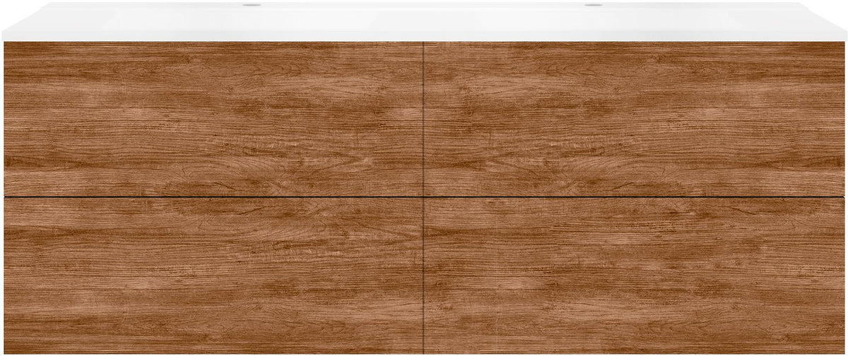 Onderbouw COFFEE 4 lades 160 duo teakhout Decor kaneel +dubbele wastafel wit