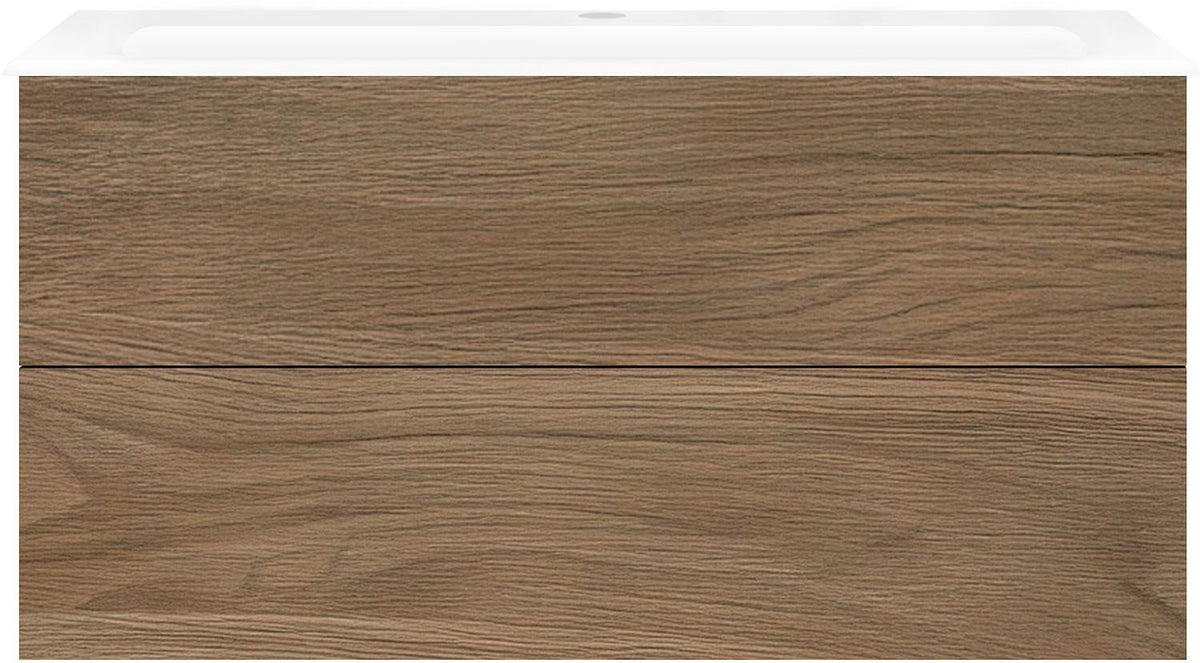Onderbouw COFFEE 2 lades 120 eik caramel+wastafel porselein wit