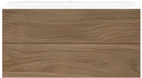 Onderbouw COFFEE 2 lades 120 eik caramel+wastafel porselein wit, badkamermeubelen — SKU DESCO-192594