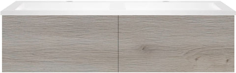 Onderbouw COFFEE 2 lade 120 eik zilver+dubbele wastafel kunstmarmer mat wit, badkamermeubelen — SKU DESCO-192060