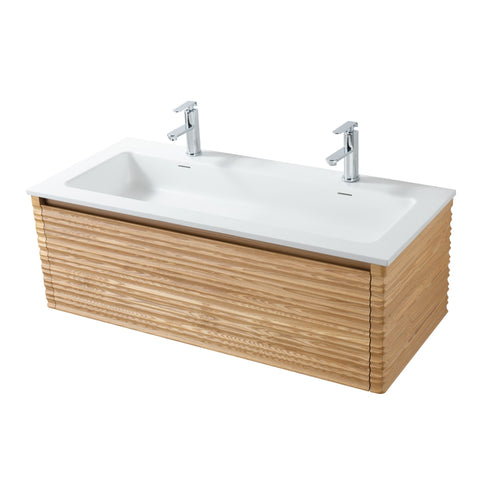 Badkamermeubelset VESTRA 120 cm rond 2 kraangaten rond onderkast notelaar - Wit mat, wastafelsets — SKU MB-19629-23156, EAN 5404029124962