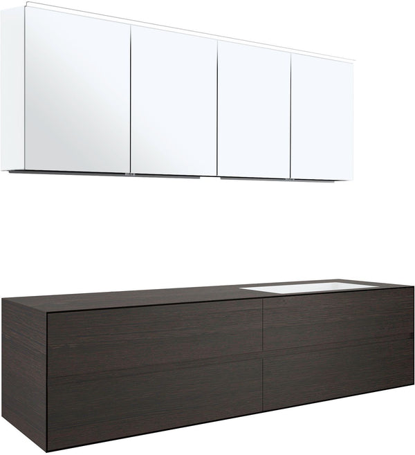 MEUBEL 4 LADES+MEUBELLAVABO RECHTS TENSO 180CM ZONDER KRAANGAT WENGE MET SPIEGELKAST