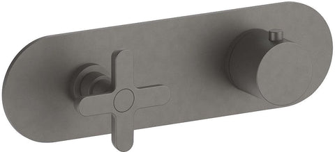 Afwerkset thermostaat+omsteller icona classic horizontaal mat gun metal pvd