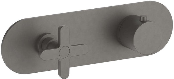 Afwerkset thermostaat+omsteller icona classic horizontaal mat gun metal pvd