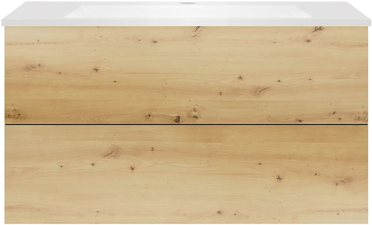 Onderbouw COFFEE 2 lades 100 eik urban+wastafel kunstmarmer mat wit