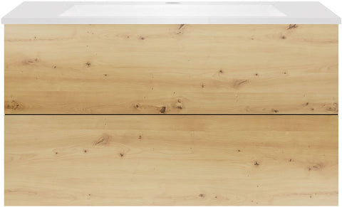 Onderbouw COFFEE 2 lades 100 eik urban+wastafel kunstmarmer mat wit, badkamermeubelen — SKU DESCO-192224