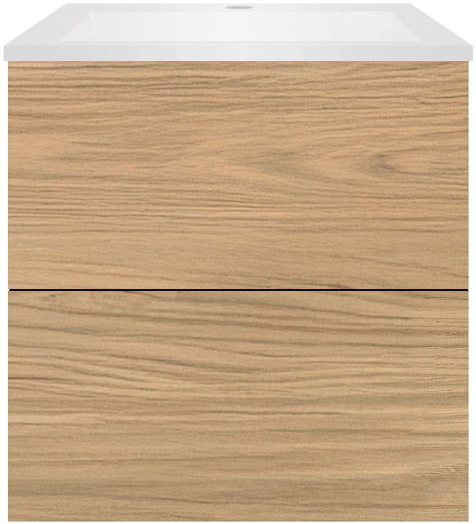 Onderbouw COFFEE 2 lades 60 eik klassiek+wastafel kunstmarmer mat wit