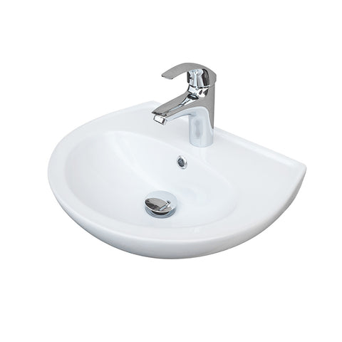Waschbecken Heide Wit Keramiek met kraanopening & overloop – tijdloos elegant wandwasbak voor badkamer & gasten-WC, handenwassers — SKU MB-19051-22578, EAN 5404029101826