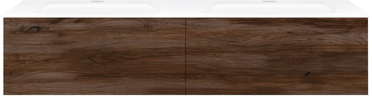 Onderbouw COFFEE 2 lades 140 duo notenlaar Fluweel +dubbele wastafel porselein wit