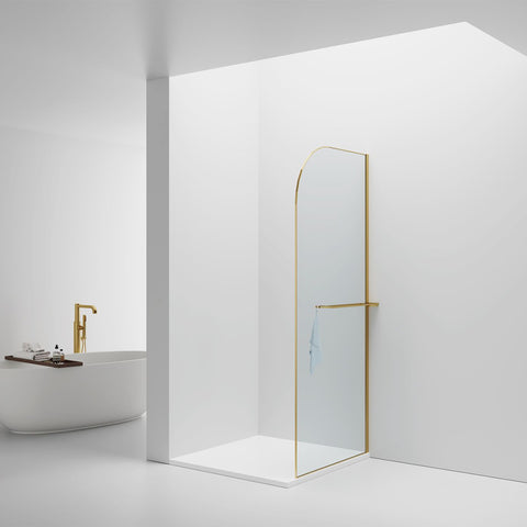 BELVIT Walk In inloopdouche 100x200cm Helder glas goud afgerond met handdoekhouder, inloopdouches — SKU MB-27572-31105, EAN 5404029128076