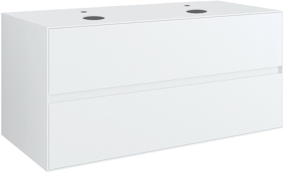 Onderbouw 2LADES+TABLET voor 2 opbouwlavabos tenso 120CM +kraangaten wit