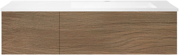 ONDERBOUW COFFEE 2 LADES 120 EIK CARAMEL+WASTAFEL RECHTS KUNSTMARMER WIT