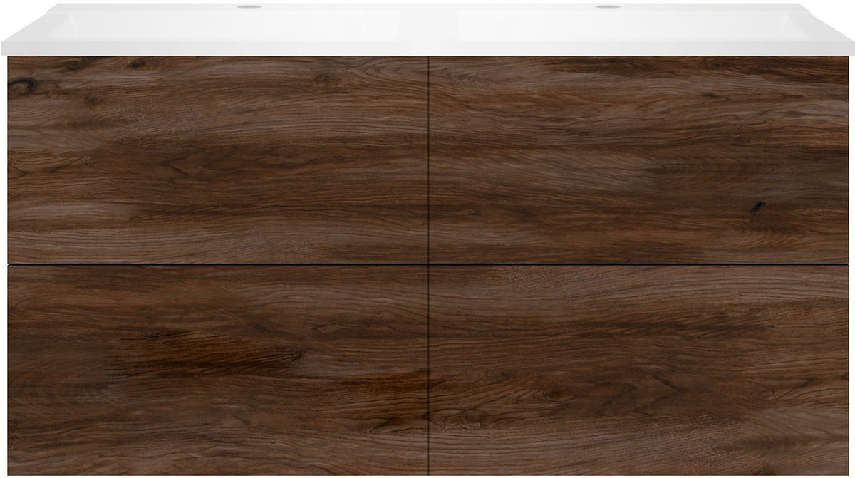 Onderbouw COFFEE 4 lades 120 duo notelaar Decor Fluweel +dubbele wastafel mat wit