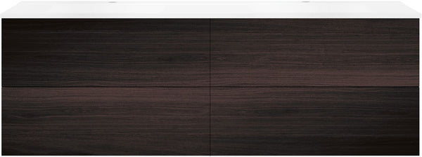 SOUS MEUBLE COFFEE 4 TIROIRS 180 DUO CHENE DECOR MOKKA +DOUBLE LAVABO BLANC MAT