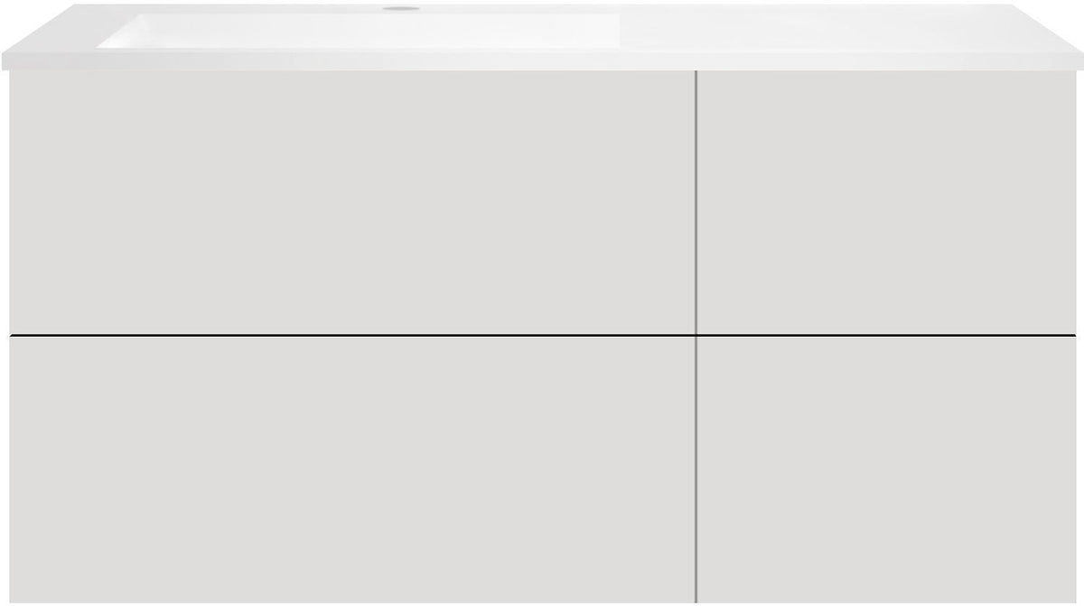 ONDERBOUW COFFEE 4 LADES 120 FLUWEEL GRIJS MAT+WASTAFEL LINKS KUNSTMARMER WIT