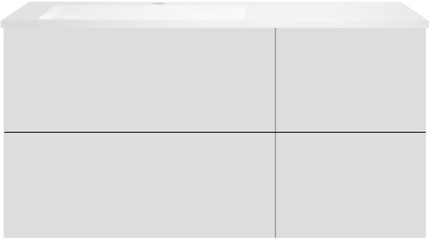 Onderbouw coffee 4 lades 120 fluweel grijs mat+wastafel links kunstmarmer wit, badkamermeubelen — SKU DESCO-192359