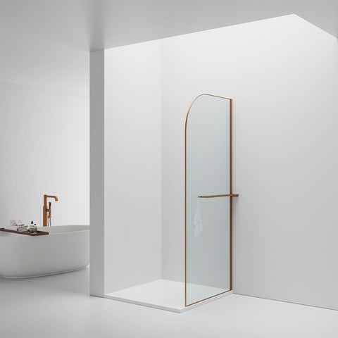 BELVIT Walk In inloopdouche 100x200cm Helder glas koper afgerond met handdoekhouder, inloopdouches — SKU MB-27574-31107, EAN 5404029128083