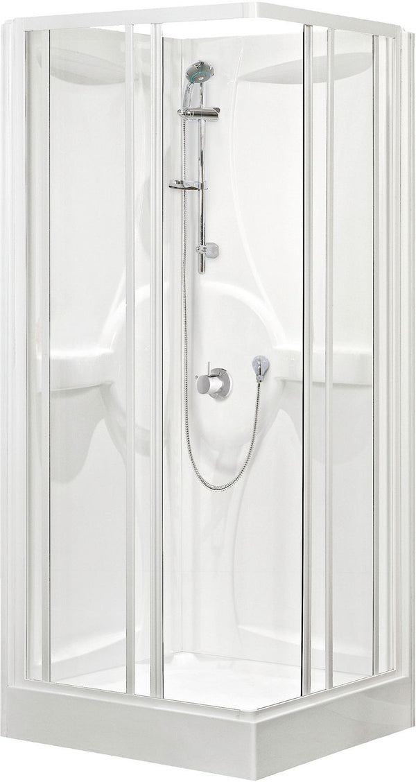 Douche cabine desco Collection 90-90 + inbouw thermostaat hoekinstap alu/wit-helder