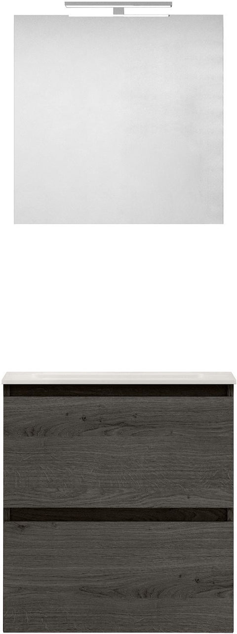 Meubel form 60CM Solo 2 lade kunstmarmer +spiegel graphit eik