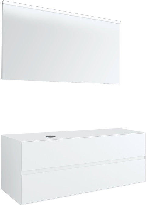 MEUBEL 2LADES+TABLET VOOR OPBOUWLAVABO LINKS TENSO 140CM ZONDER KRAANGAT WIT MET SPIEGEL