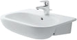 VASQUE DEMI-ENCASTRE D-CODE DURAVIT 550X440MM +TROU ROBINET/TROP-PLEIN BLANC