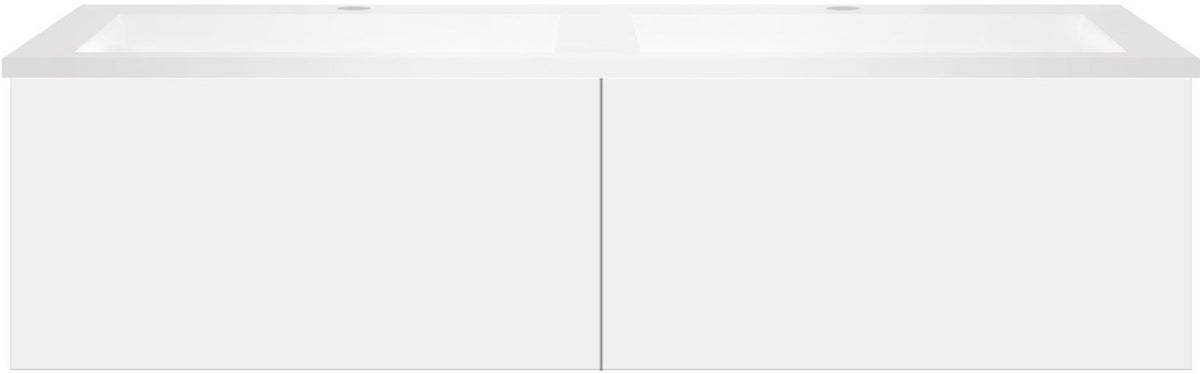 Onderbouw COFFEE 2 lades 120 duo mat wit +dubbele wastafel kunstmarmer wit
